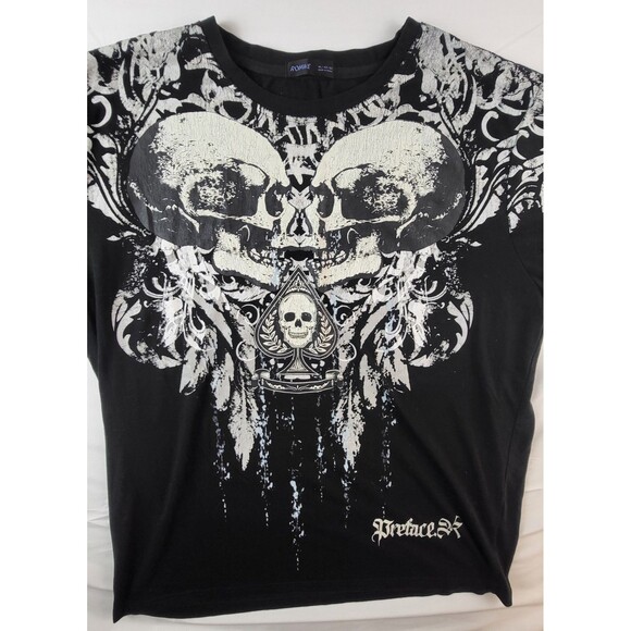 Romwe Mens XL Black Skull Demon Black Grunge Skater EMO Y2K Graphic Tshirt - Picture 2 of 6